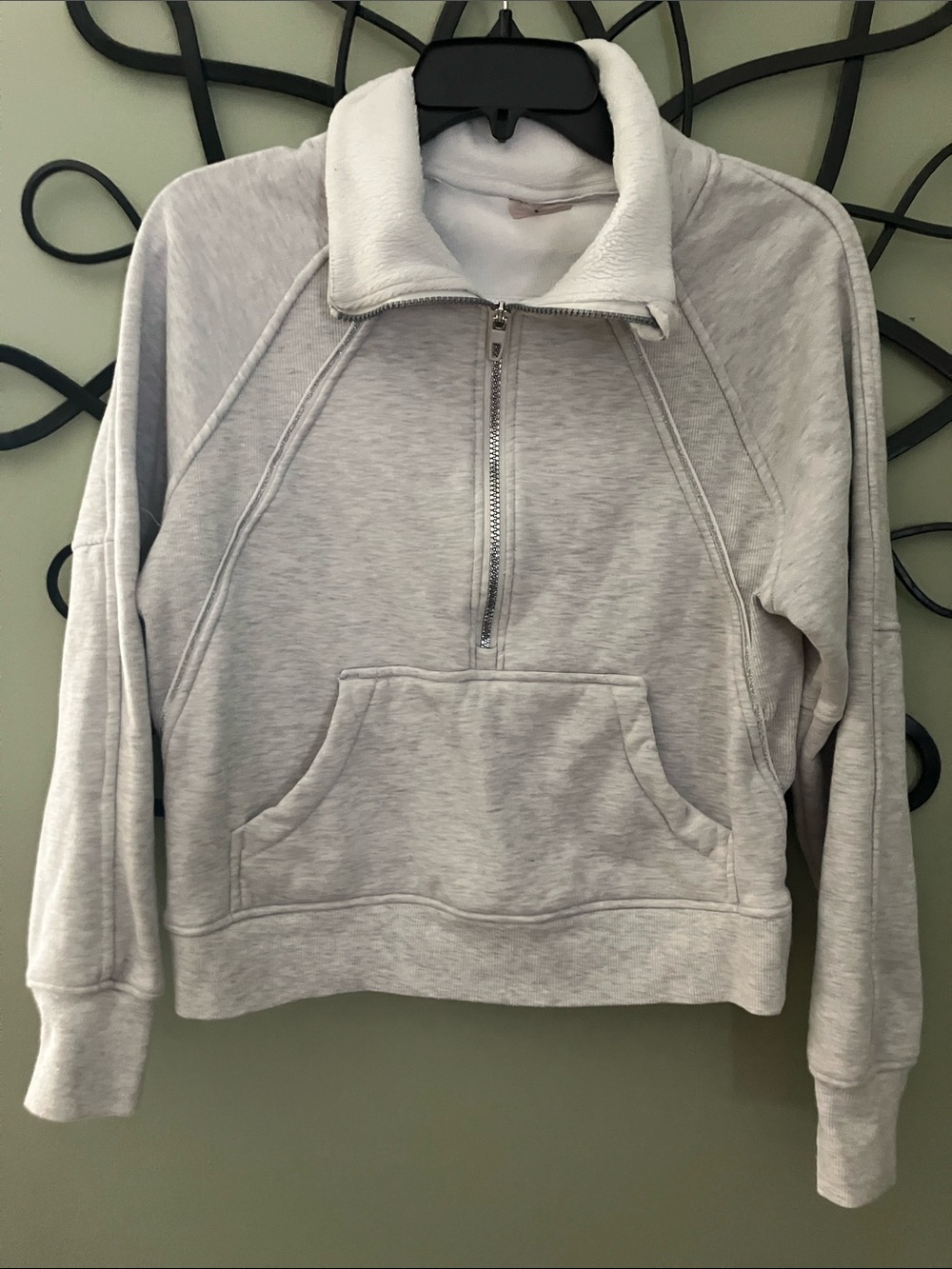 Danskin Heather Light Gray Half-Zip Sherpa Collar Pullover